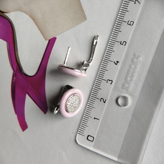 Срібні сережки з керамікою, фіанітами