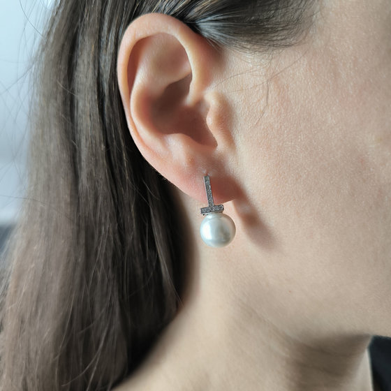 Срібні сережки з перлами, фіанітами