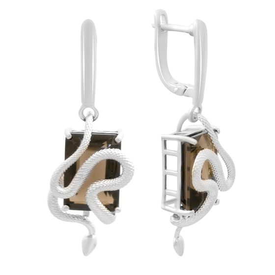 Серебряные серьги с раухтопазом (дымчатым кварцем) 15.158ct