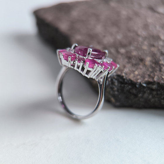 Silver ring with ruby and cubic zirconia