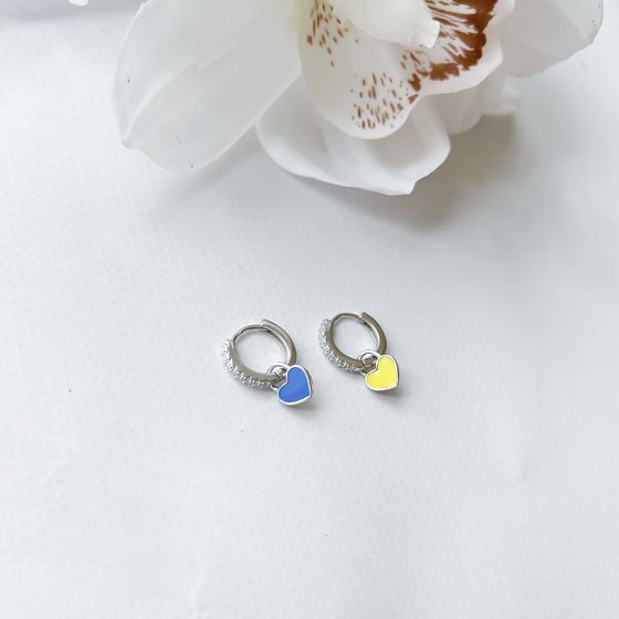 Срібні сережки з емаллю, фіанітами