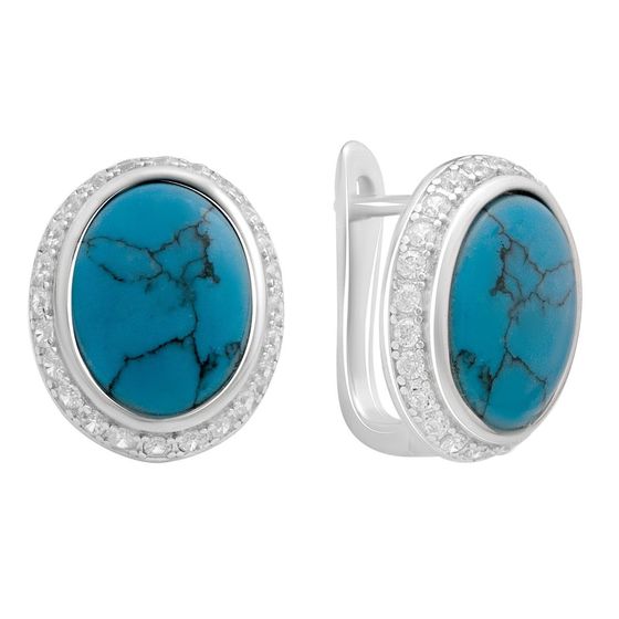 Серебряные серьги с бирюзой, фианитами