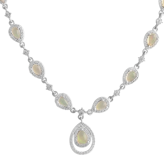 Серебряное колье с опалом, топазом белым