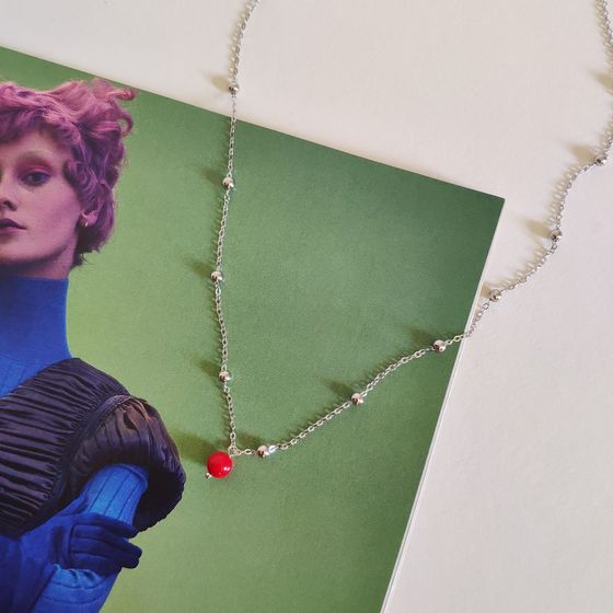 Silver necklace with coral