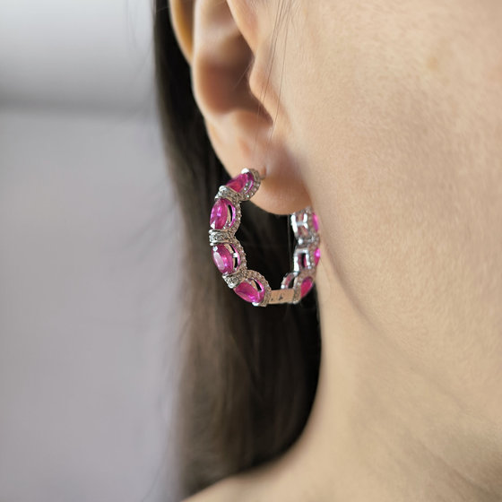 Silver earrings with ruby 14.169ct, cubic zirconia