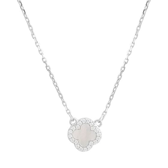 Silver necklace with mother-of-pearl, phianites