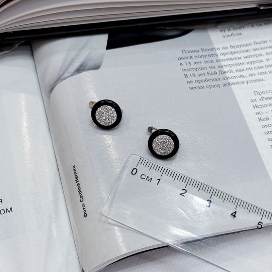 Серебряные серьги с ониксом, фианитами