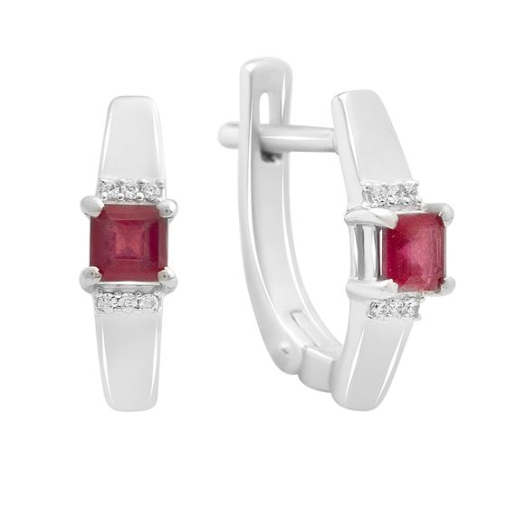 Серебряные серьги с рубином 1.053ct, фианитами