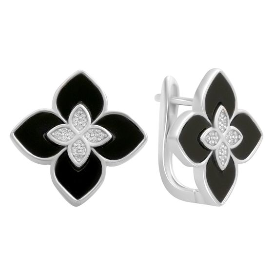 Срібні сережки з оніксом, фіанітами