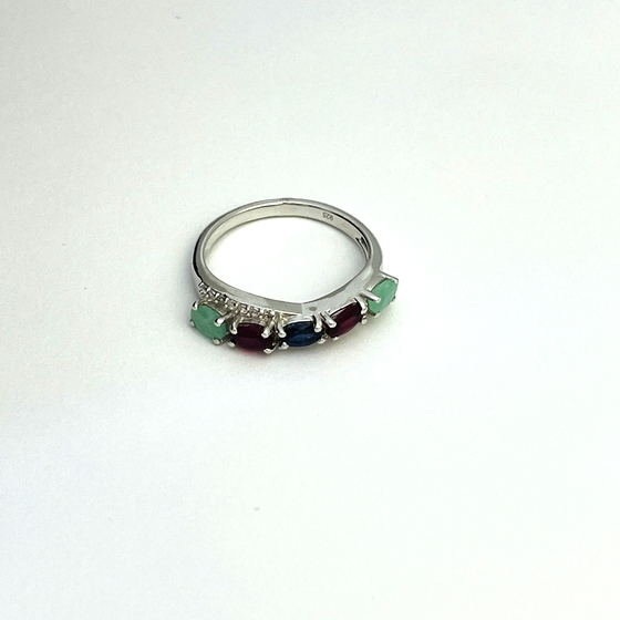Серебряное кольцо с рубином, сапфиром, изумрудом