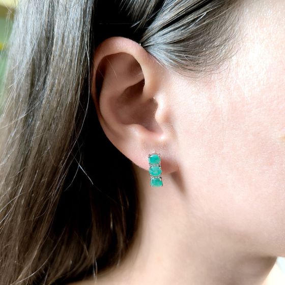 Срібні сережки зі смарагдом 2,006 карата та фіанітами