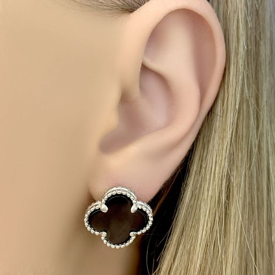 Срібні сережки з оніксом