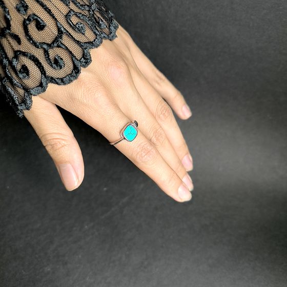 Silver ring with turquoise, fianites