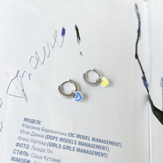 Срібні сережки з емаллю, фіанітами