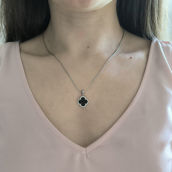 Silver pendant with onyx and cubic zirconia
