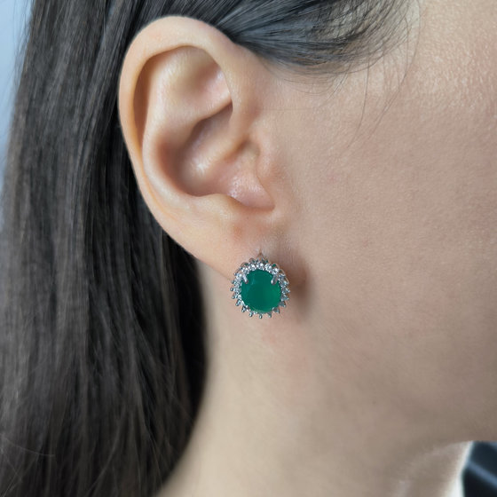 Срібні сережки з агатом 5,46 карата та фіанітами