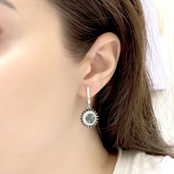 Серебряные серьги с топазом Лондон Блю 5.715ct, сапфиром