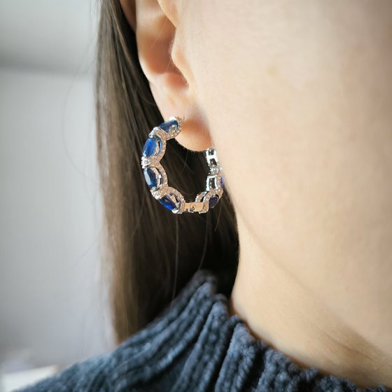 Silver earrings with sapphire 12.763ct, cubic zirconia