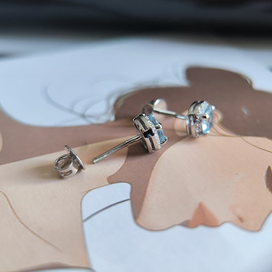 Срібні сережки з топазом 1.608ct, фіанітами