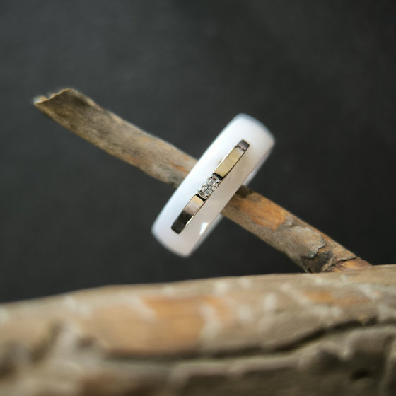 Silver ring with ceramic and cubic zirconia