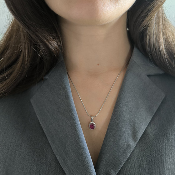 Silver pendant with a 1.729-carat ruby and cubic zirconia