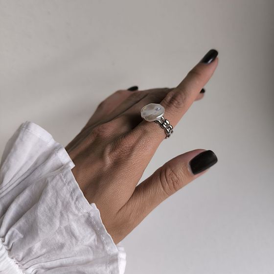 Silver ring with baroque pearls