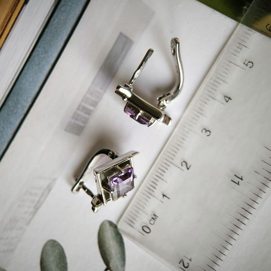 Срібні сережки з аметистом 2.942ct