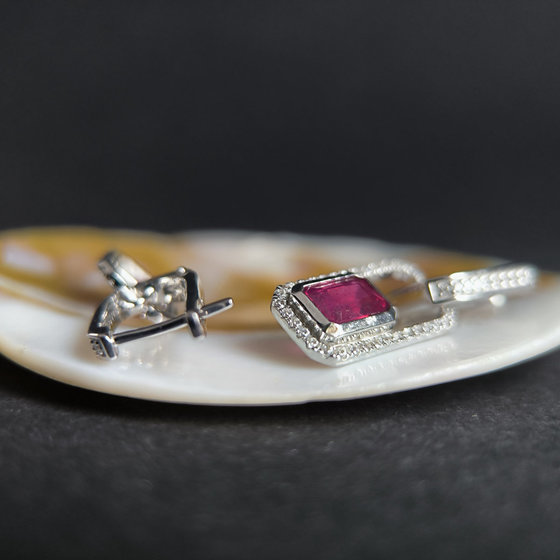 Silver earrings with ruby 3.626ct, cubic zirconia