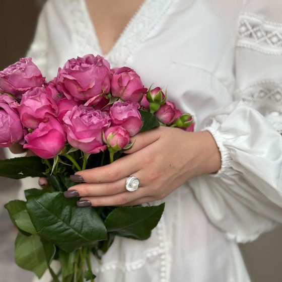 Silver ring with pearls, mother-of-pearl