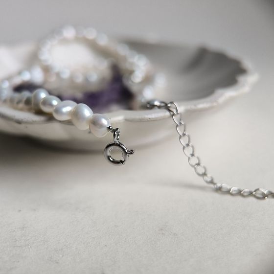 Срібне кольє з перлами бароковими, аметистом