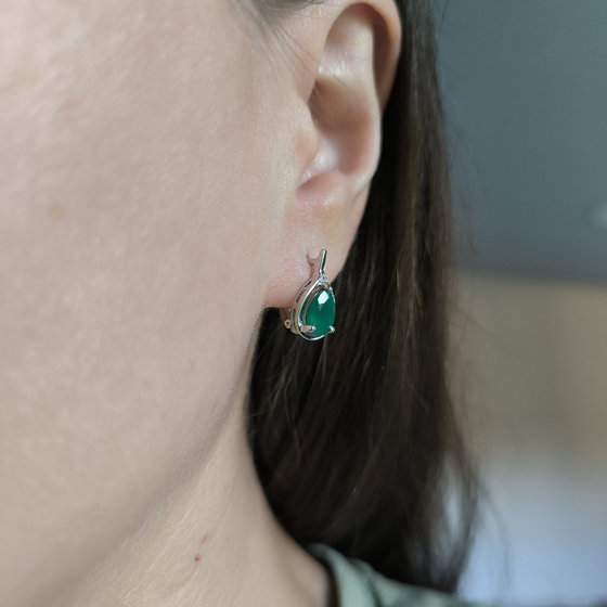 Silver earrings with 2.235 ct agate and cubic zirconia