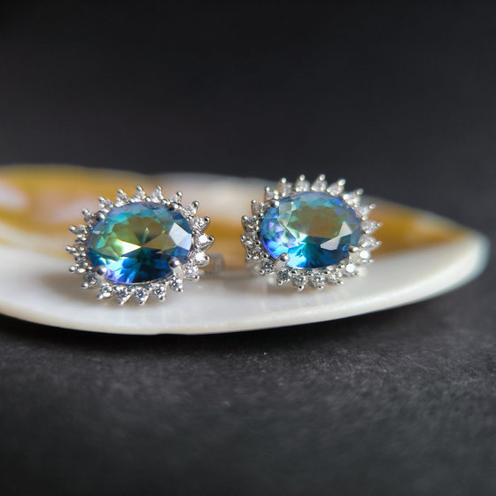 Серебряные серьги с мистик топазом 4.228ct