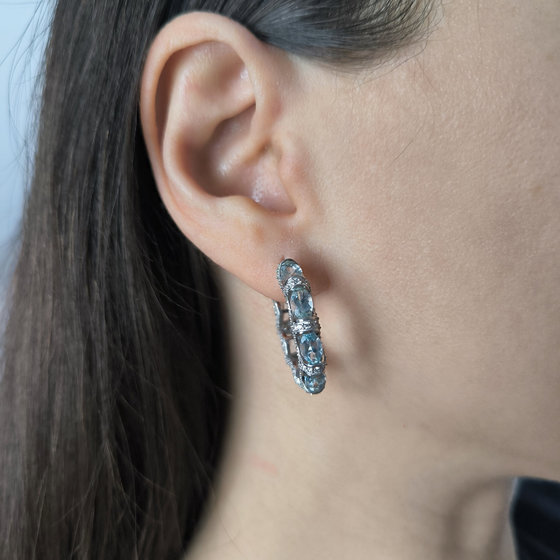 Срібні сережки з топазом 11.8ct, фіанітами