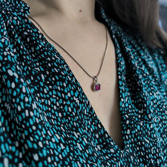 Silver pendant with 1.47ct ruby and cubic zirconia
