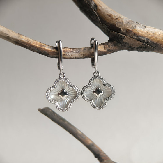 Silver earrings with mother-of-pearl and cubic zirconia