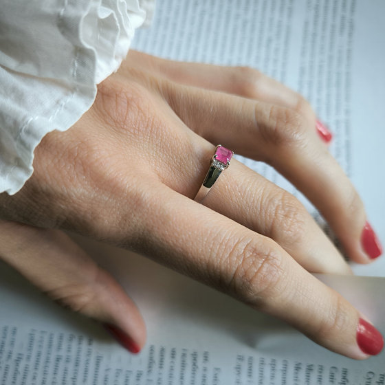 Silver ring with a 0.519-carat ruby and cubic zirconia
