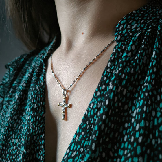 Silver cross with cubic zirconia