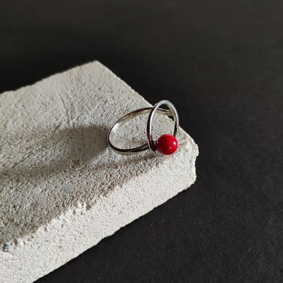Silver ring with coral