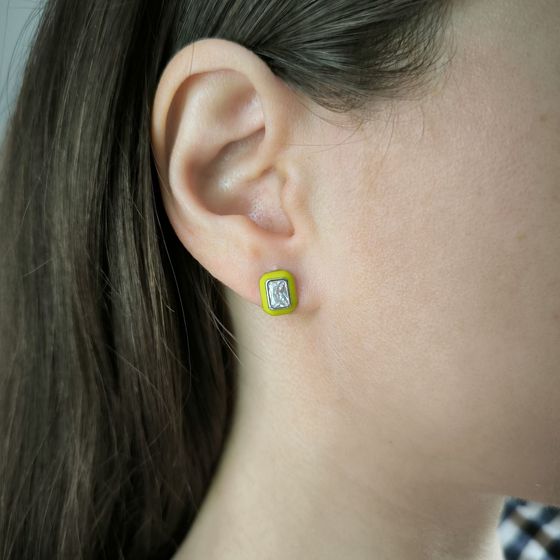 Срібні сережки з фіанітами, емаллю