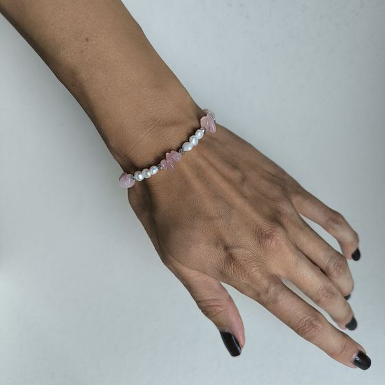 Срібний браслет із кварцом, перлами бароковими