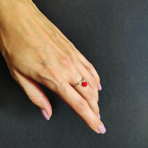 Silver ring with coral