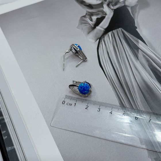 Sterling silver earrings with opal 3.44ct, phianites