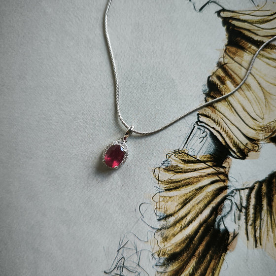 Silver pendant with a 2.098-carat ruby and cubic zirconia