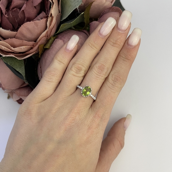 Silver ring with sultanite and cubic zirconia