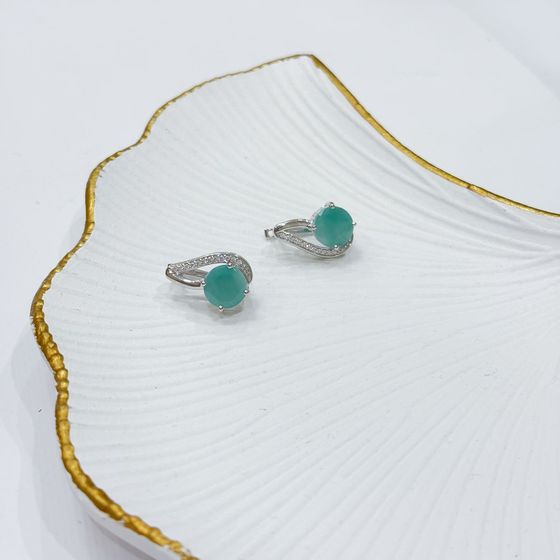 Срібні сережки зі смарагдом, фіанітами