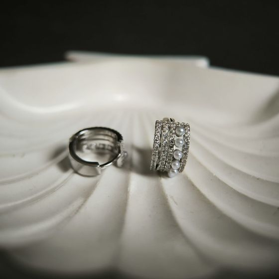 Срібні сережки з перлами, фіанітами