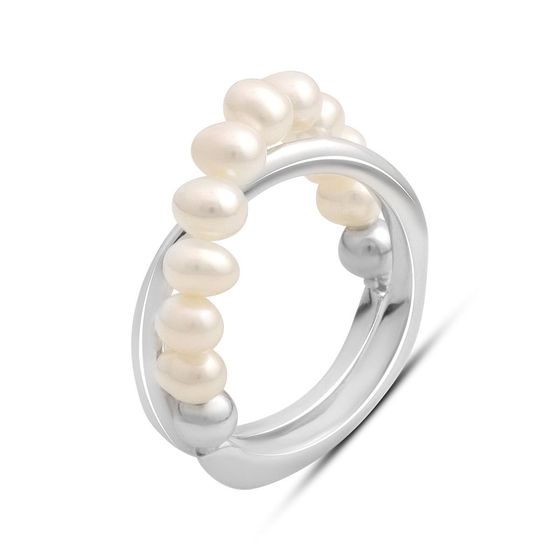 Silver ring with baroque pearls