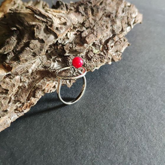 Silver ring with coral