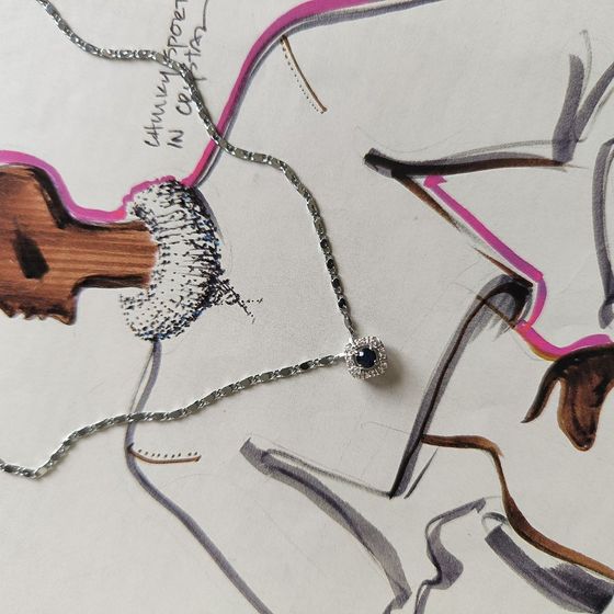 Срібна підвіска з сапфіром 0.48ct, фіанітами