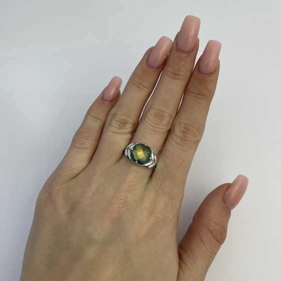 Серебряное кольцо с мистик топазом 3ct